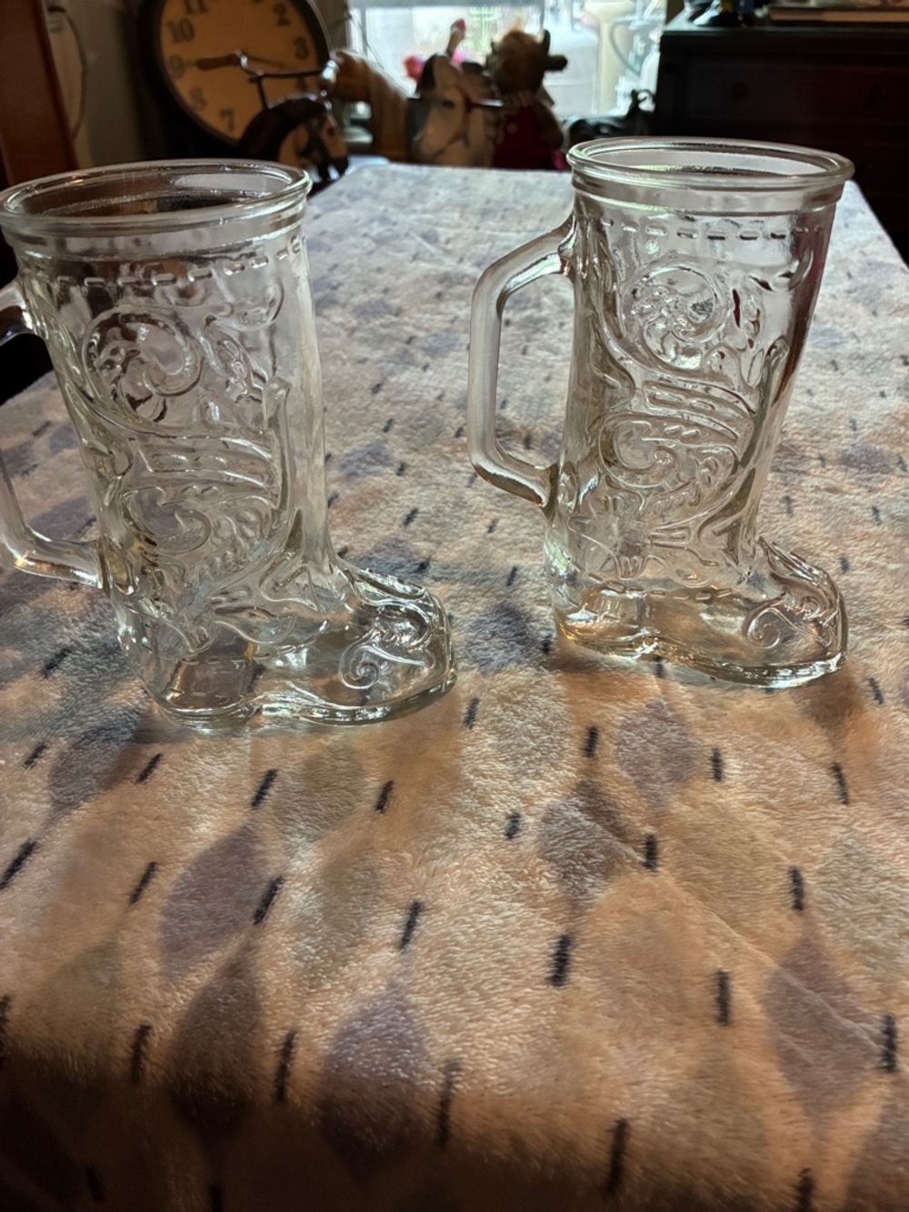 Vintage Clear Glass Boot Mugs – Pair